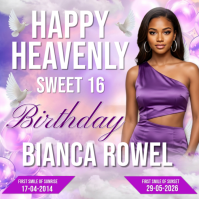 Heavenly Sweet 16 Birthday Memorial Invitation Template Purple Tribute Design Instagram Post
