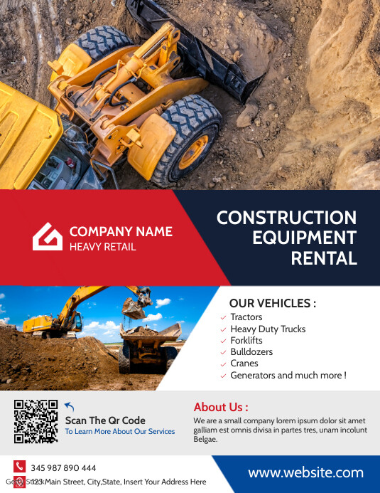 heavy construction equipment rental services Flyer (US-Letter) template