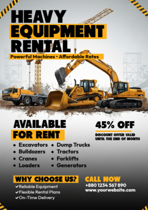 Heavy Equipment Rental A2 Template | PosterMyWall