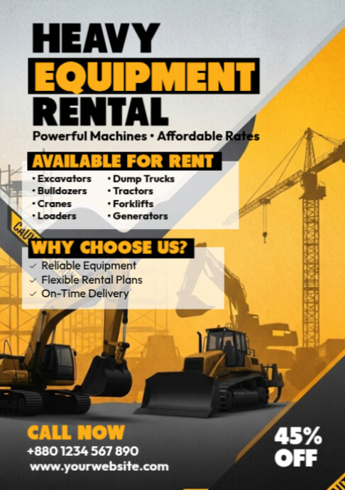 Power Tools Rent Poster Heavy Equipment Rental Template | PosterMyWall