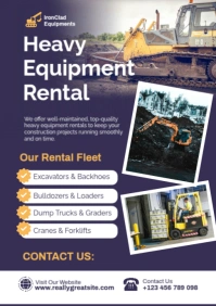 Heavy Equipment Rental Poster Template – Construction Machinery Hire A2