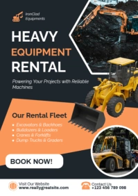 Heavy Equipment Rental Poster Template – Construction Machinery Hire A2