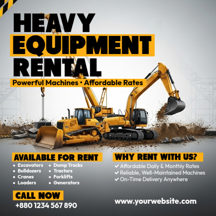 Heavy Equipment Rental Square (1:1) Template | PosterMyWall