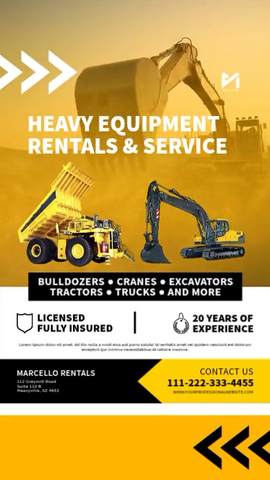 Heavy Equipment Rentals Social Media Ad Template | PosterMyWall