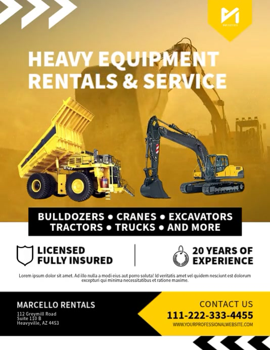 Grey Heavy Equipment Rental A2 Template | PosterMyWall