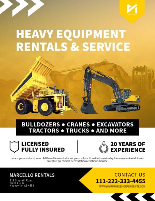 Heavy Equipment Rentals Video Flyer Template | PosterMyWall