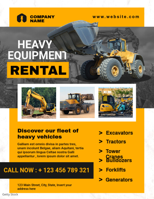 heavy vehicles and equipment rental flyer adv Template | PosterMyWall