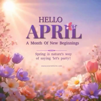 Hello April Template | Minimal Spring Floral Instagram Post | New Month April Greeting Design Squar Square (1:1)