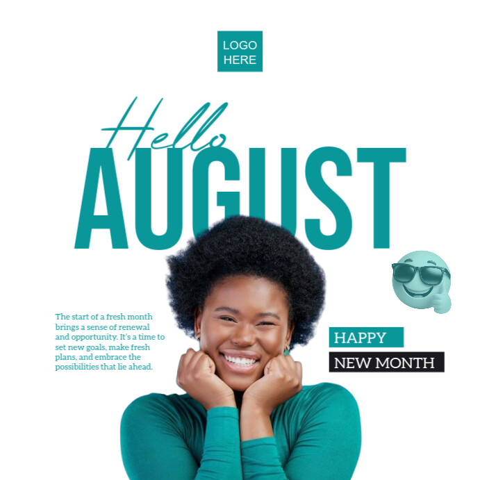 Hello August- New Month Flyer Instagram 帖子 template