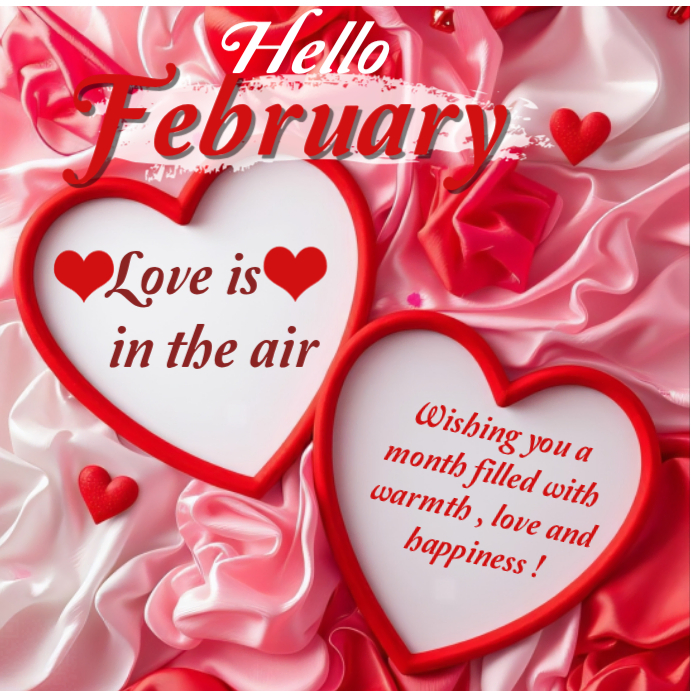 Hello February with hearts Template | PosterMyWall