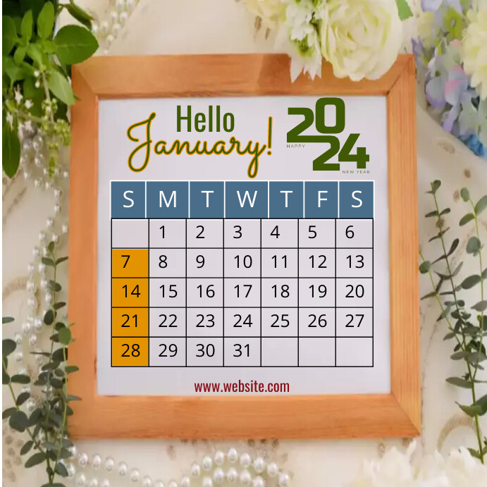 hello January,January 2024 calendar (1) Post Instagram template