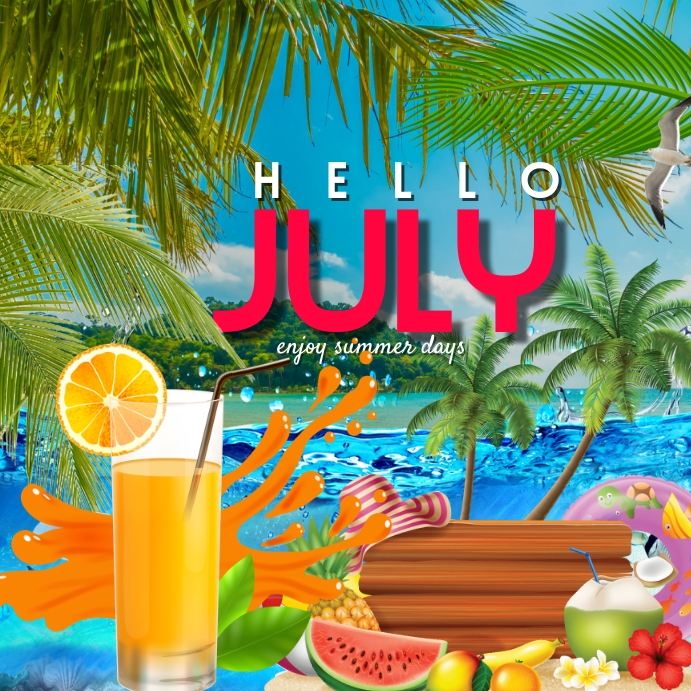 Hello July Fish Frame Plantilla de hello july template | PosterMyWall