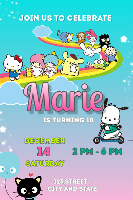 Hello Kitty and Friends Invitation Birthday Party Template | PosterMyWall