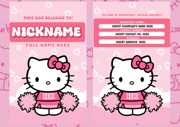 Hello Kitty Bag Tag A4 template
