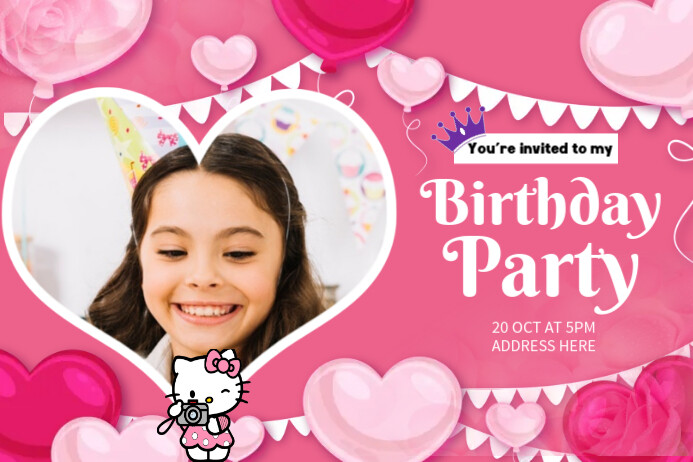 Hello Kitty Birthday Frame Template | PosterMyWall hello-kitty-birthday-frame-template-postermywall