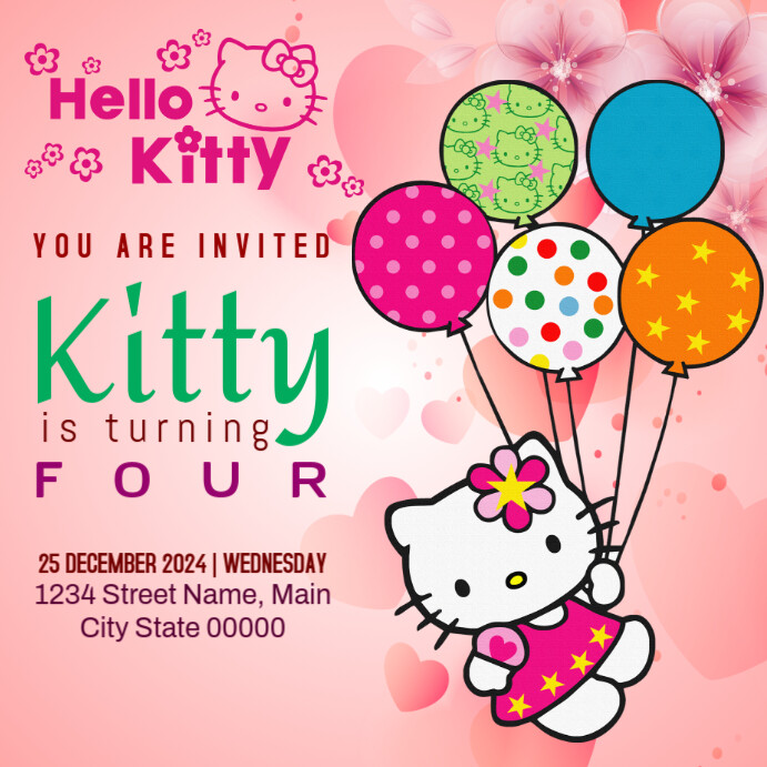 Hello Kitty Birthday Instagram Post Template | PosterMyWall