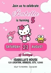 Hello Kitty Birthday Party Invitation Design A4 template