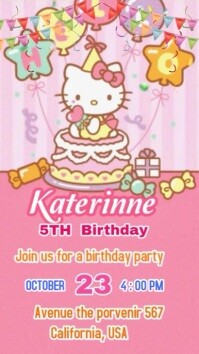 Hello Kitty Birthday video invitation.. Digital Display (9:16) template