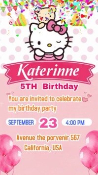 Hello Kitty Birthday video invitation.. Digital Display (9:16) template