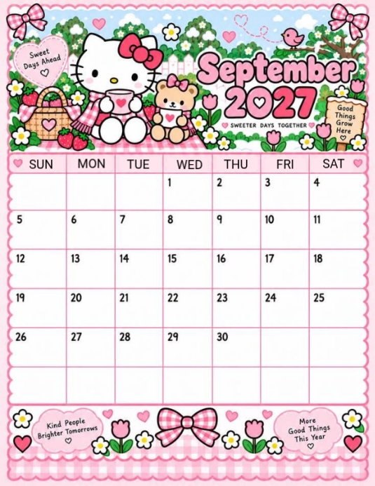 Hello Kitty September 2027 Calendar Template | PosterMyWall