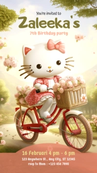 Hello Kitty Kids Birthday Invitation Digital Display (9:16) template