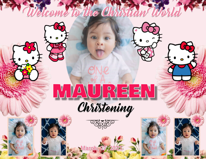 Hello Kitty Theme Christening Løbeseddel (US Letter) template