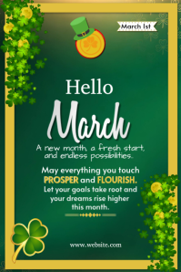 Hello March Poster Template | Green Lucky Shamrock March Quote Design