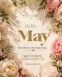Hello May Floral Template | Elegant Spring Greeting | Luxury Gold Typography | Instagram Post Design