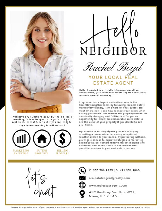 Agent Introduction Card Plantilla de Hello Neighbor Introduction Real Estate Agent | PosterMyWall