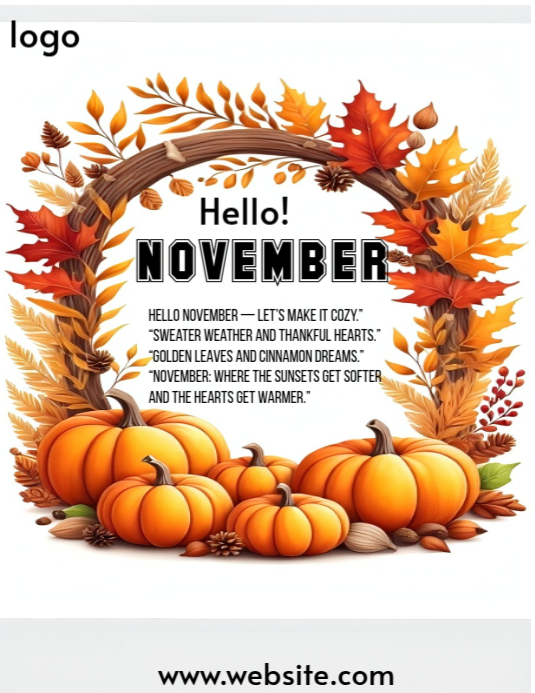Hello November happy new month flyer Template | PosterMyWall