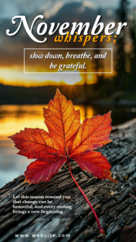 Hello November Quote Post – Peaceful Autumn Leaf Greeting Template Instagram Story