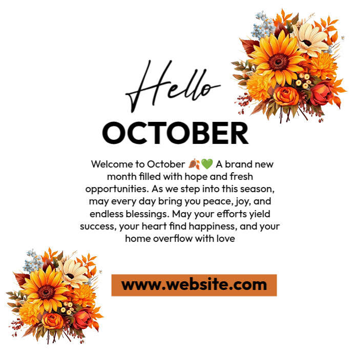 Hello October Autumn Template | PosterMyWall