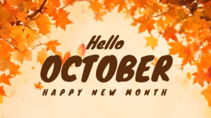 Hello October Happy New Month Autumn Template งานแสดงผลงานแบบดิจิทัล (16:9)