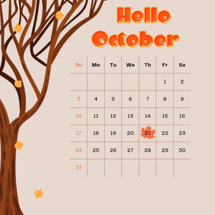 Hello October Instagram Post. Template | PosterMyWall