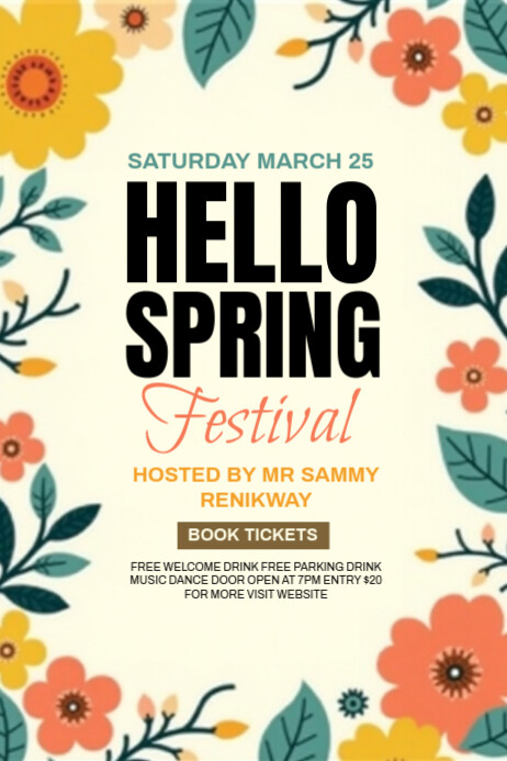 Hello spring flyer Poster template