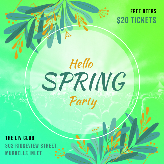 Hello Spring Party Green Invitation Ad Template | PosterMyWall