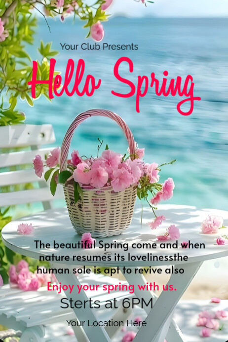 hello spring spring party Poster template