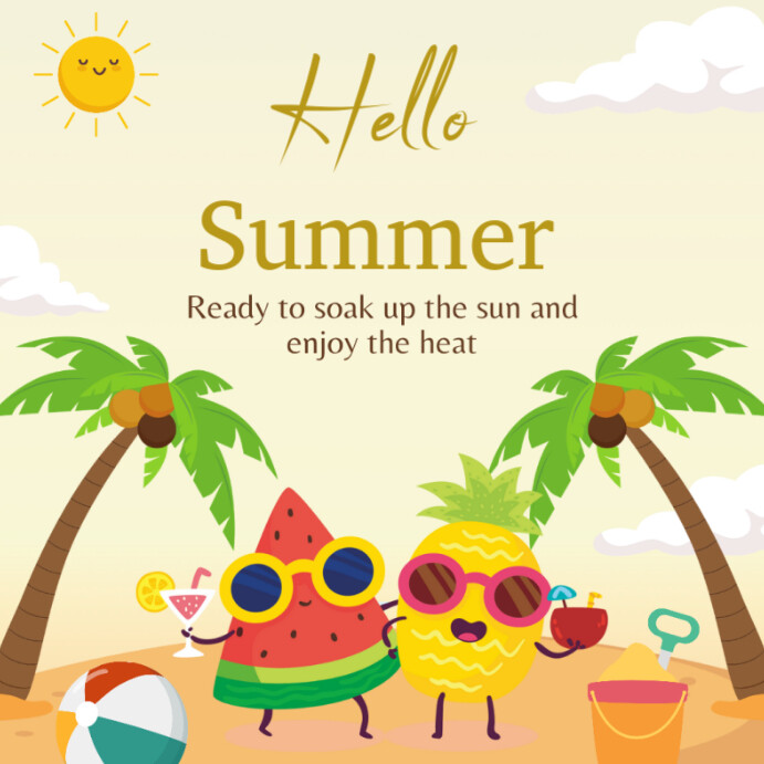 Hello summer Instagram post online greeting cards template