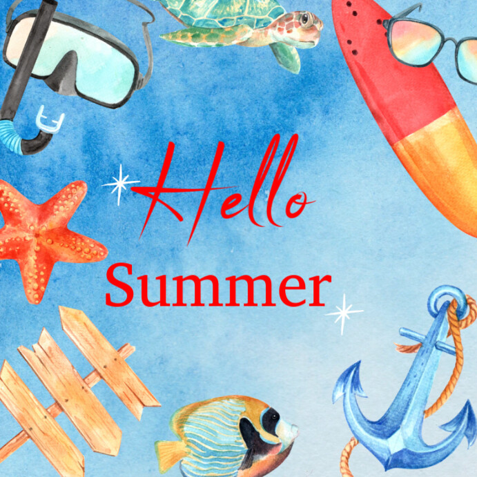 Hello summer Instagram post online greeting cards template