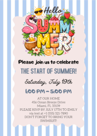 Hello Summer Party Invitation Template A6