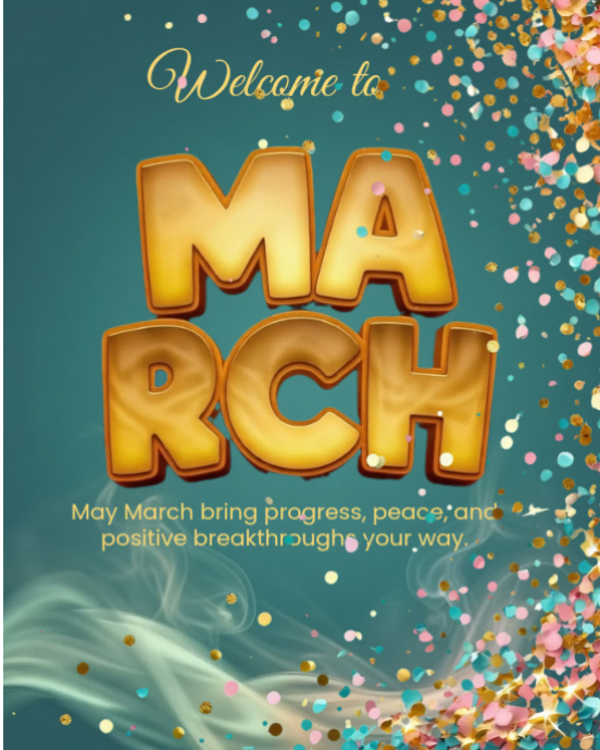 Hello Turquoise March New Month Flyer Instagram Template (3D Typography ...