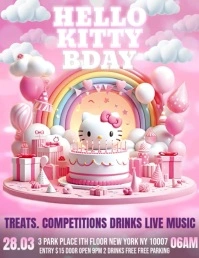 Hellow Kitty Birthday Ads Flyer (format US Letter) template