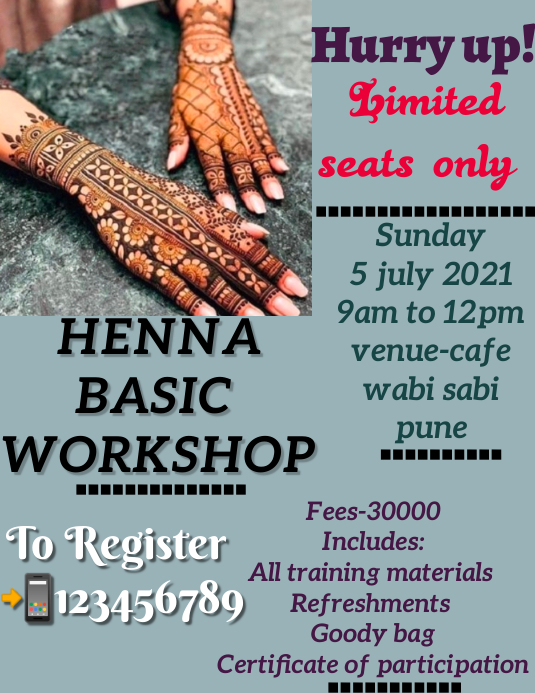Henna workshop, henna Class 传单(美国信函) template