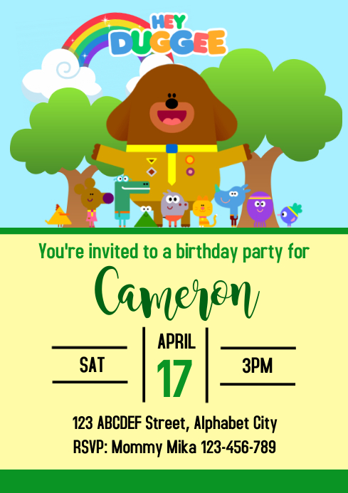 Hey Duggee Birthday Invitation 1 Template PosterMyWall hey-duggee-birthday-invitation-1-template-postermywall