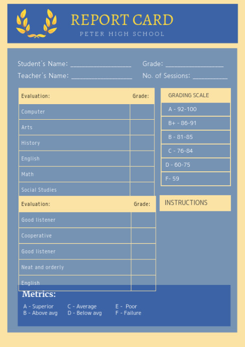 High School Report Card Custom Template | PosterMyWall