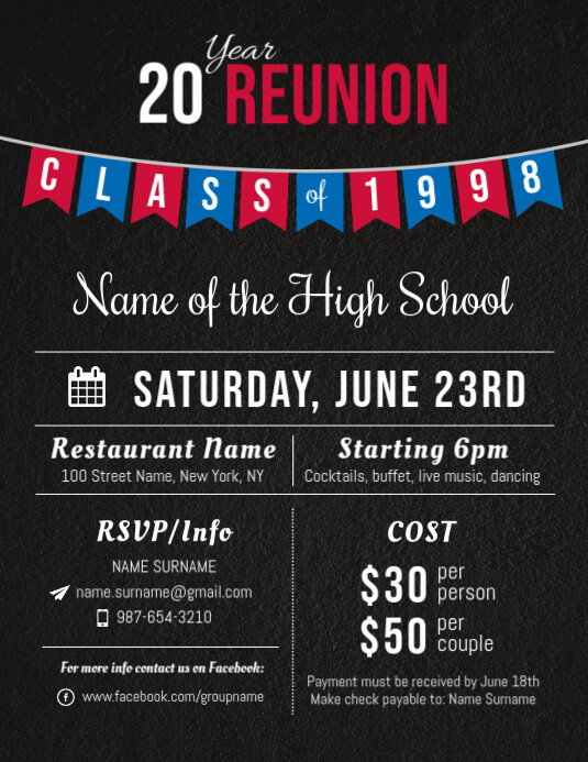 High school Reunion Flyer Template Løbeseddel (US Letter)