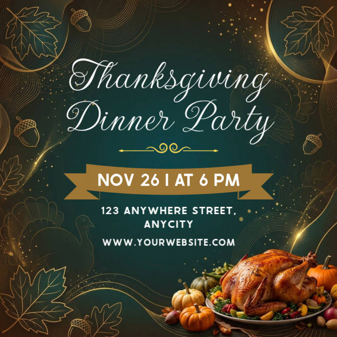 Hijau Bunga Thanksgiving Dinner Party Invitation Pos Instagram Template ...