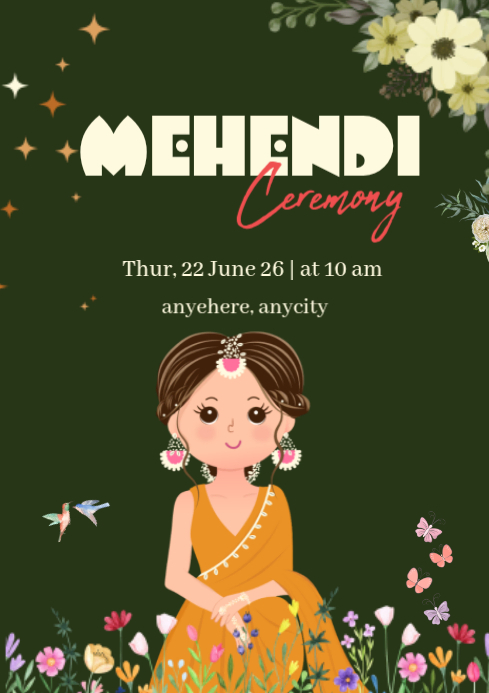 Copy of Hijau Floral Mehendi Ceremony A4 | PosterMyWall