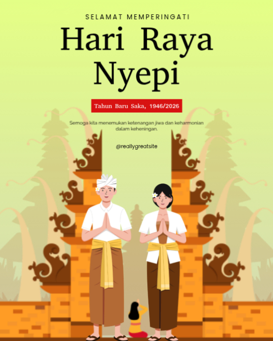 Hijau Ilustratif Hari Raya Nyepi Instagram Portrait Templat | PosterMyWall