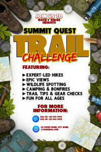 Hike. Camp. Conquer. The Trail Challenge Begins Poster template